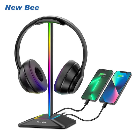 Support Casque Gaming RGB New Bee Z8 – Avec Ports USB & Base Antidérapante
