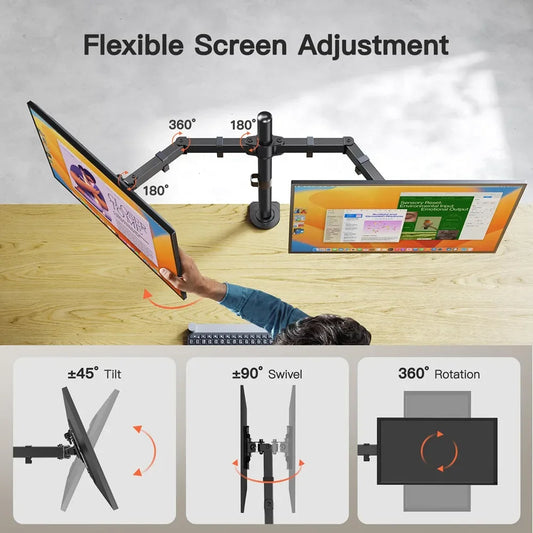 Support Double Écran Universel – Support de Bureau Réglable Jusqu'à 27"