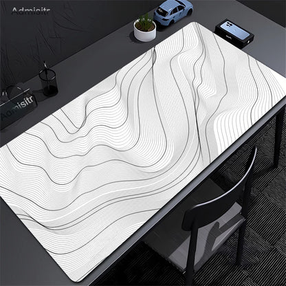 Tapis de bureau XXL noir et blanc – Design abstrait, gaming & bureau