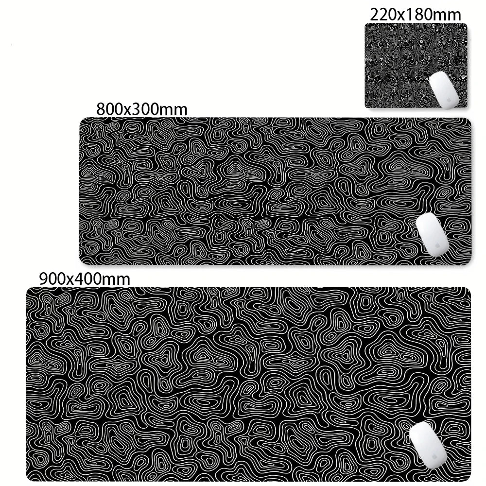 Tapis de bureau XXL noir et blanc – Design abstrait, gaming & bureau