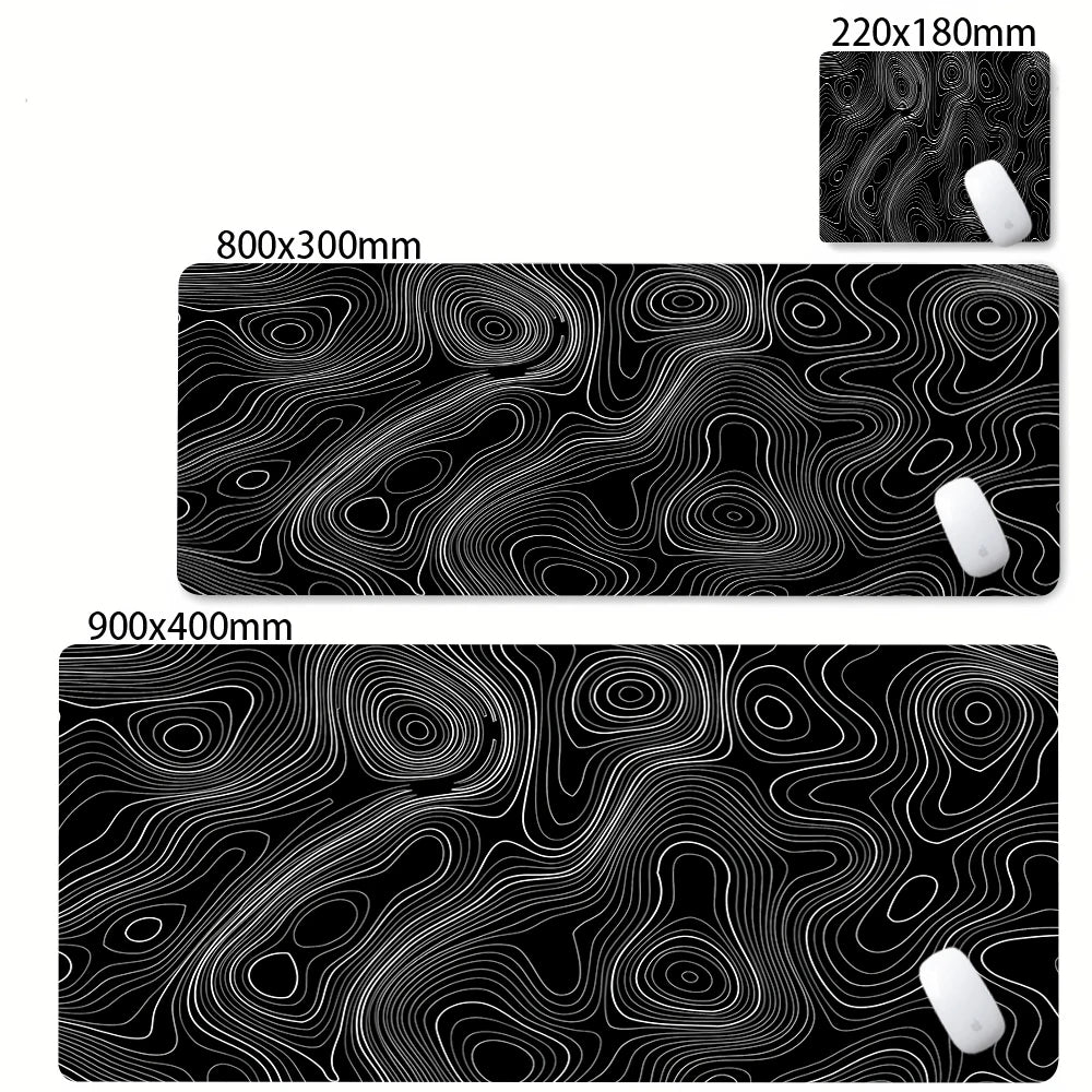 Tapis de bureau XXL noir et blanc – Design abstrait, gaming & bureau