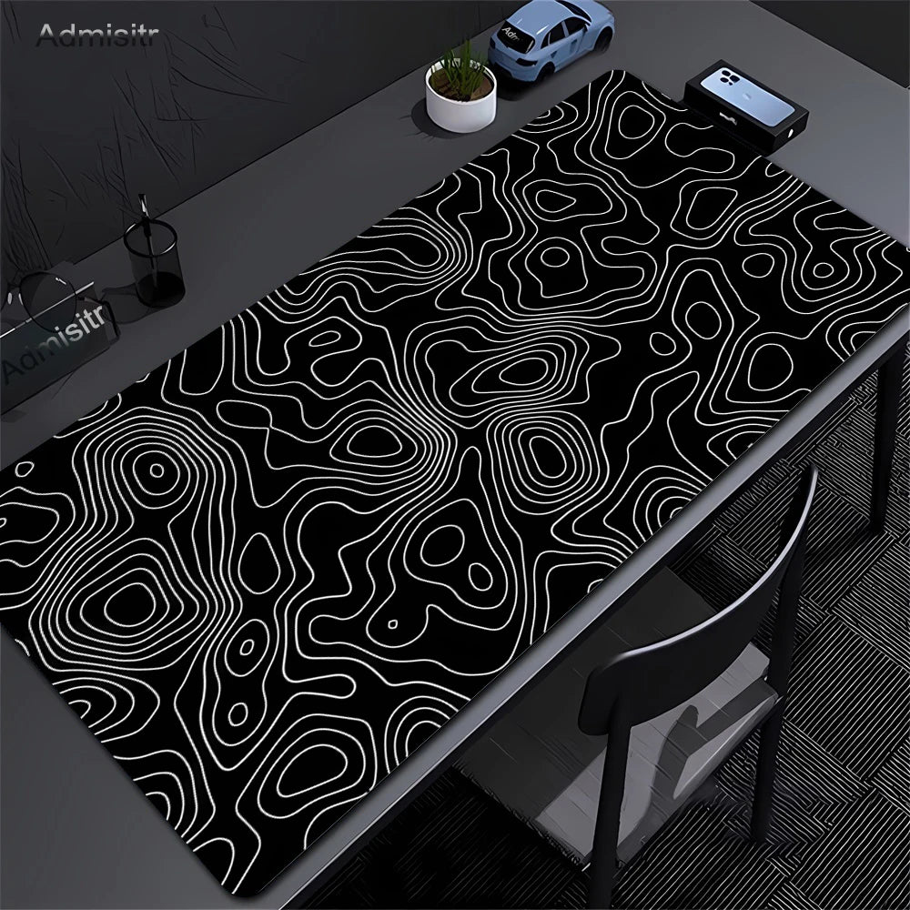 Tapis de bureau XXL noir et blanc – Design abstrait, gaming & bureau