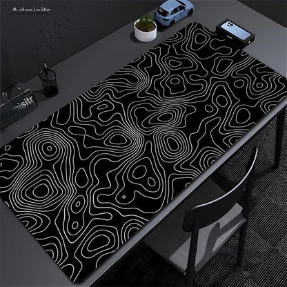 Tapis de bureau XXL noir et blanc – Design abstrait, gaming & bureau
