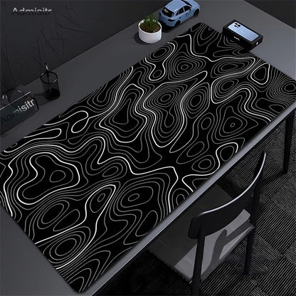 Tapis de bureau XXL noir et blanc – Design abstrait, gaming & bureau