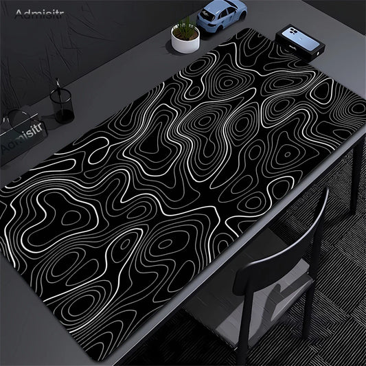Tapis de bureau XXL noir et blanc – Design abstrait, gaming & bureau