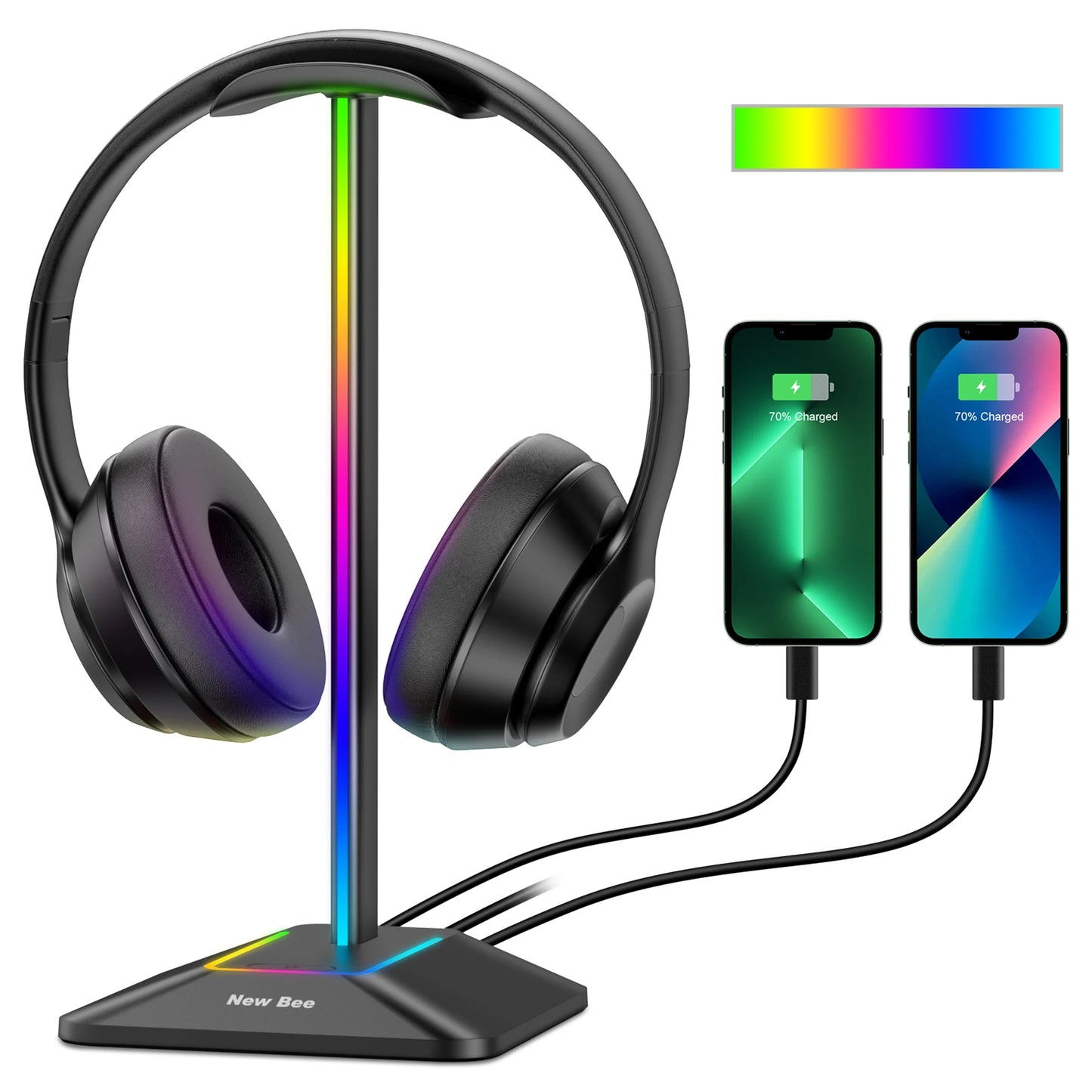 Support Casque Gaming RGB New Bee Z8 – Avec Ports USB & Base Antidérapante