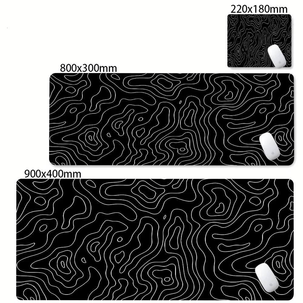 Tapis de bureau XXL noir et blanc – Design abstrait, gaming & bureau