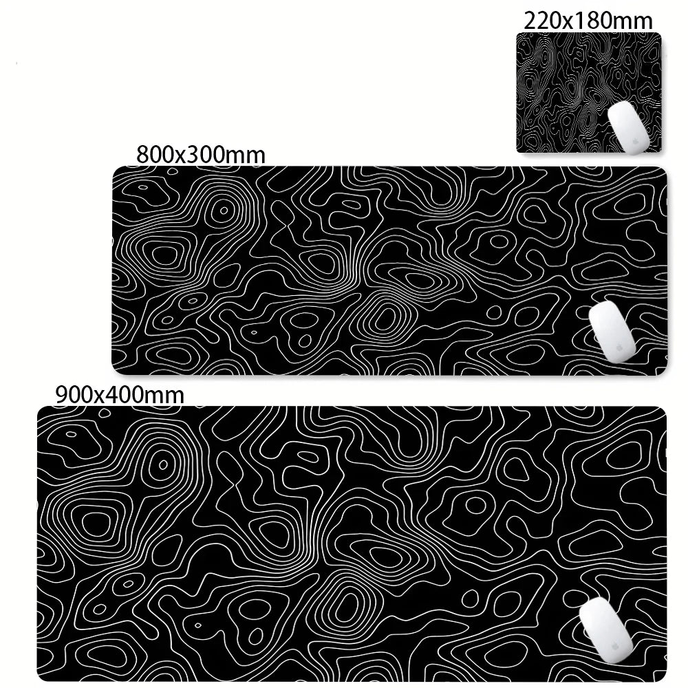 Tapis de bureau XXL noir et blanc – Design abstrait, gaming & bureau