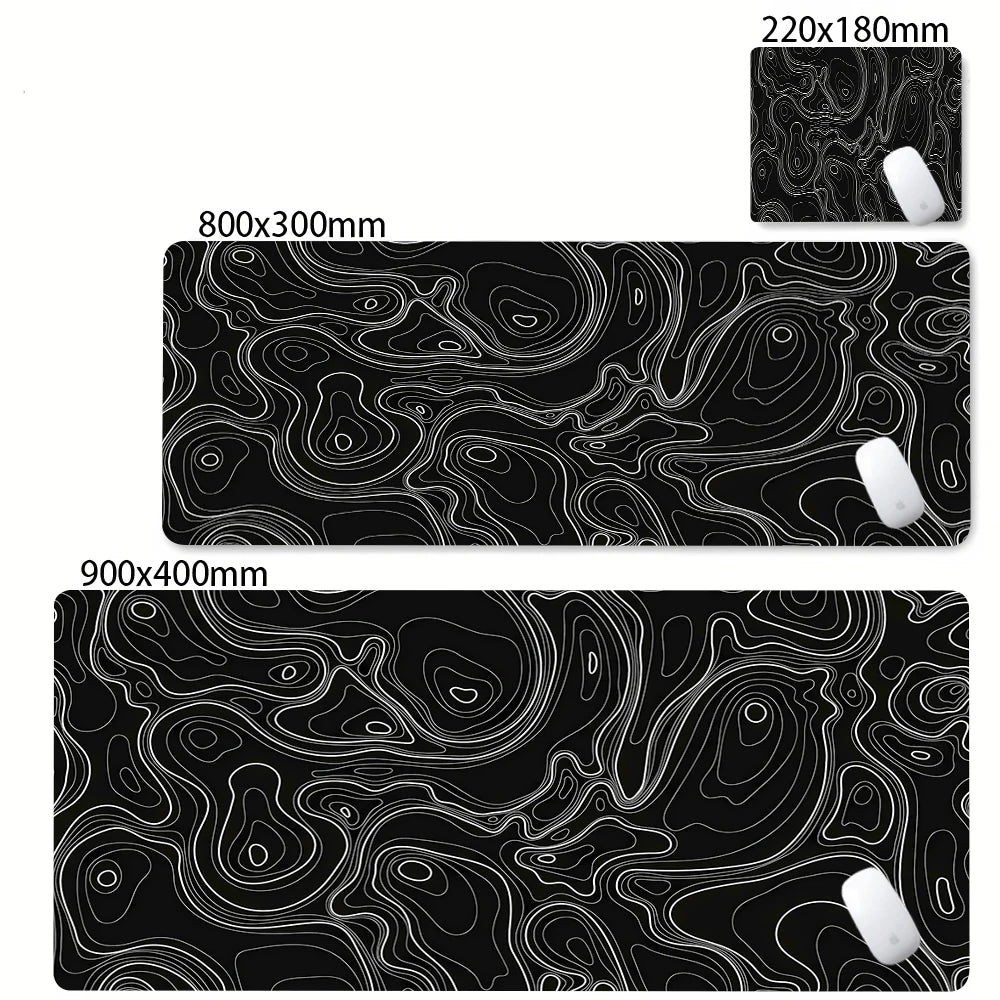 Tapis de bureau XXL noir et blanc – Design abstrait, gaming & bureau
