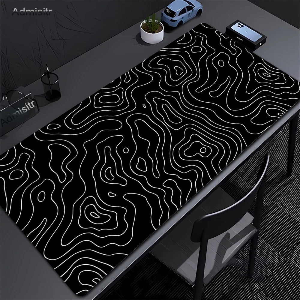 Tapis de bureau XXL noir et blanc – Design abstrait, gaming & bureau