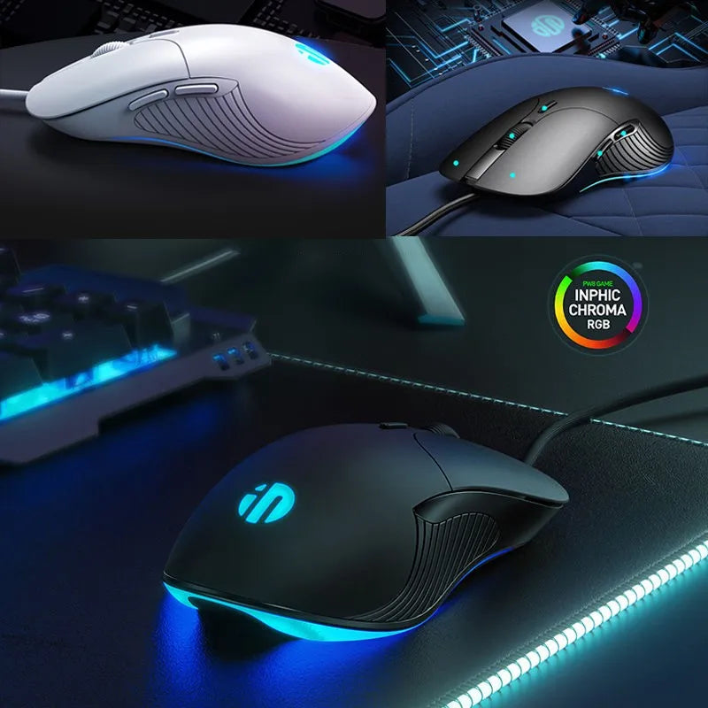 Souris filaire Inphic RGB – Rétroéclairage 7200 DPI | B1 & B2