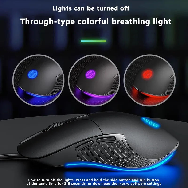 Souris filaire Inphic RGB – Rétroéclairage 7200 DPI | B1 & B2