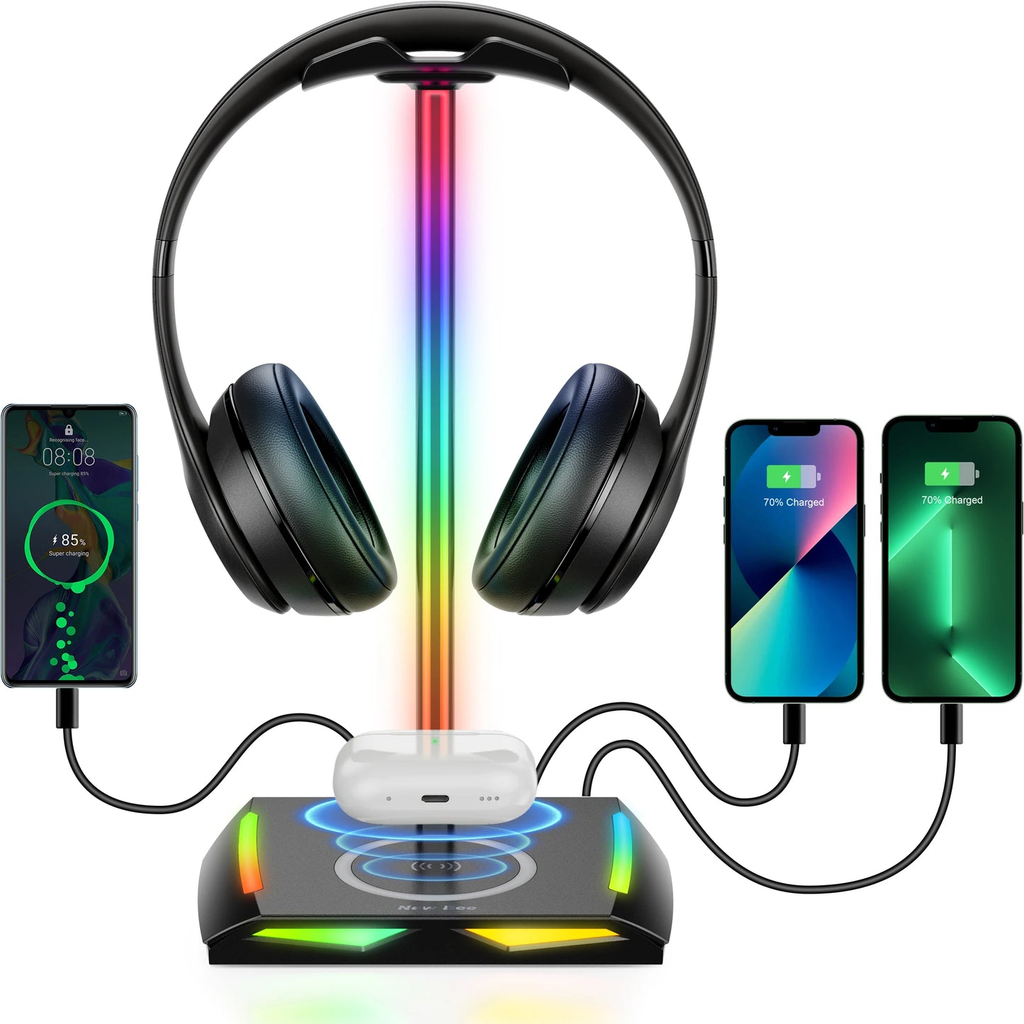 Support Casque Gaming RGB New Bee Z8 – Avec Ports USB & Base Antidérapante