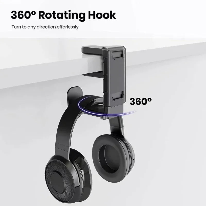 Support Casque Gaming 2-en-1 – Porte Casque & Manette Rotatif pour Bureau