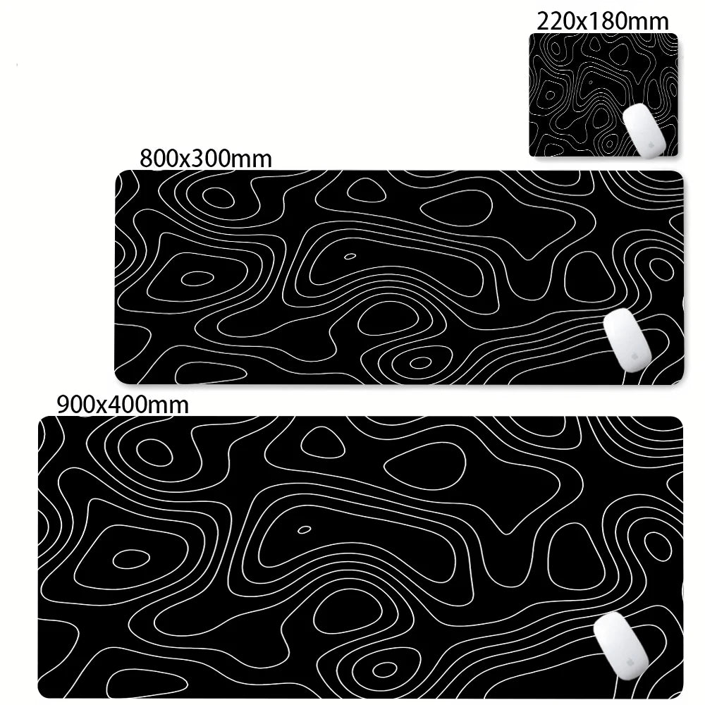 Tapis de bureau XXL noir et blanc – Design abstrait, gaming & bureau