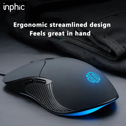 Souris filaire Inphic RGB – Rétroéclairage 7200 DPI | B1 & B2