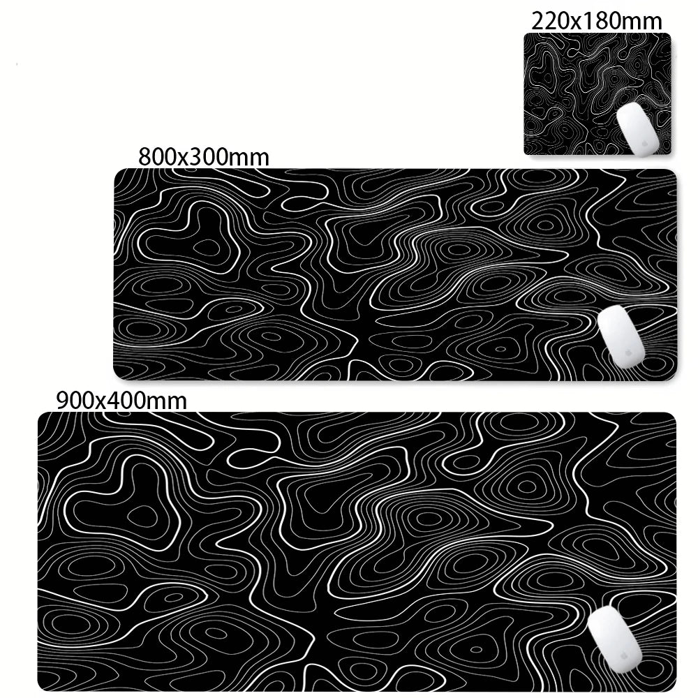 Tapis de bureau XXL noir et blanc – Design abstrait, gaming & bureau
